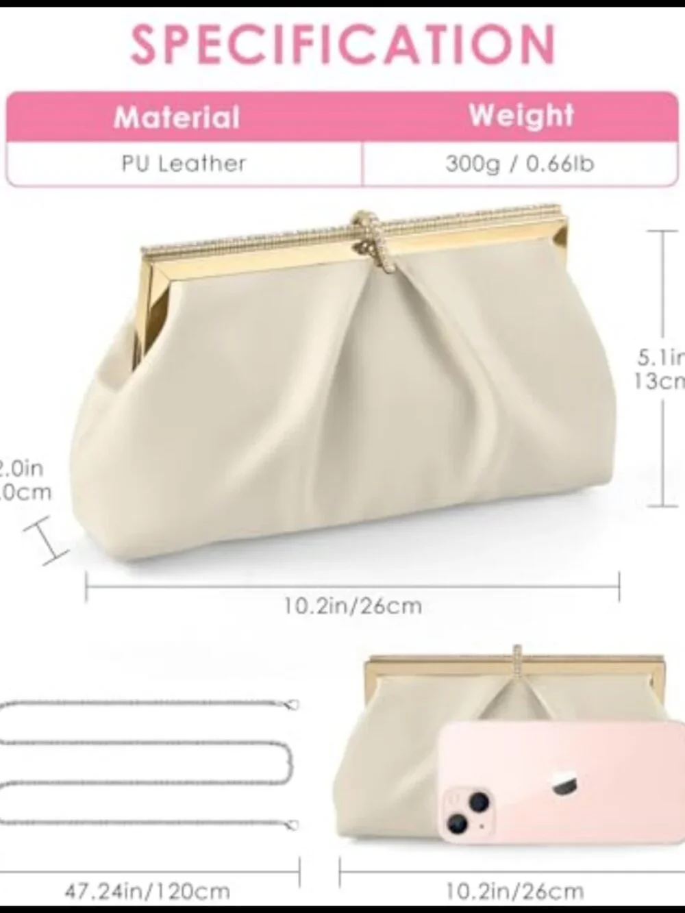 PU Leather Evening Clutch 3-in-1 Formal Party Wedding Bag